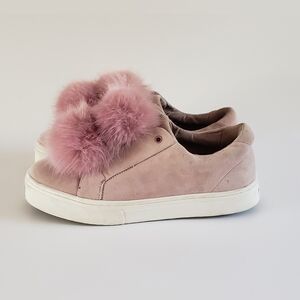 Sam Edelman Leya Women's Pink Suede & Faux Pom Pom Sneaker Size 8.5 M